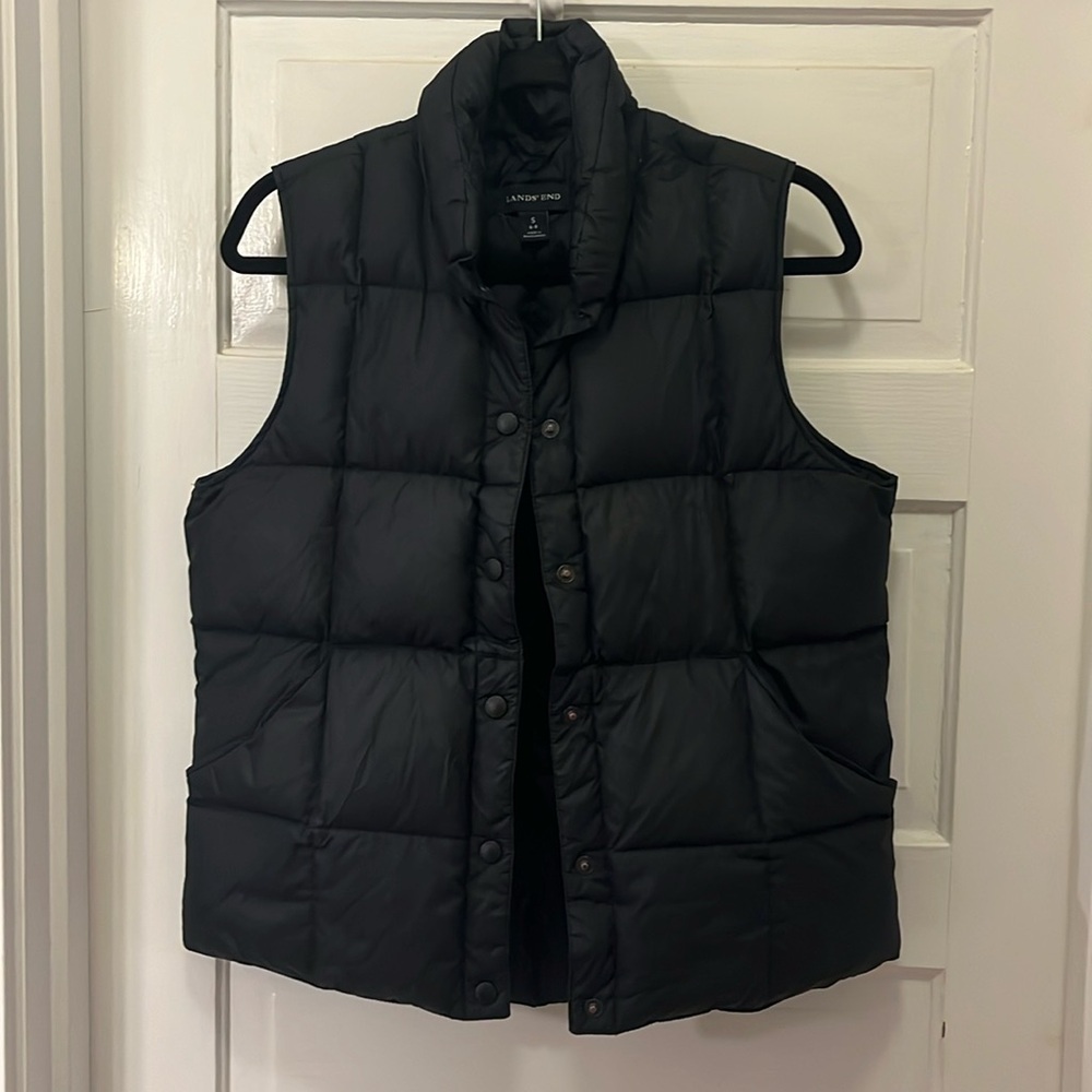 Lands End Black Puffy Down Vest